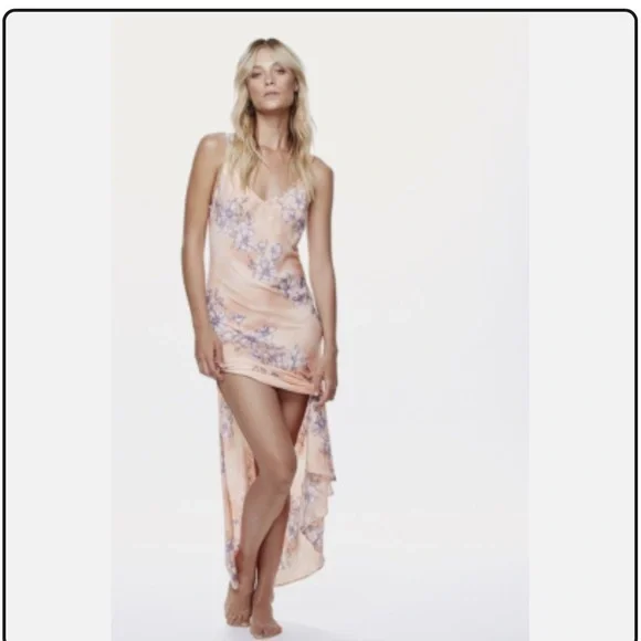 Free People Intimately Cassie Girl Slip Dress Orange & Blue Floral Sz M - Picture 2 of 12